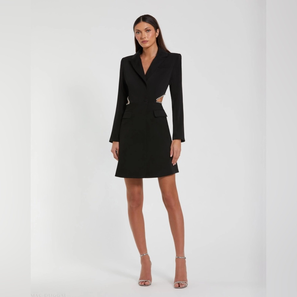 Mac Duggal Black Dress with Embellished Neckline